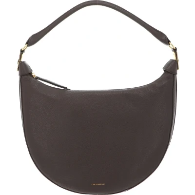 Afbeelding van COCCINELLE Leren Schoudertas Sunnie Handbag Grained Leather Coffee Donkerbruin