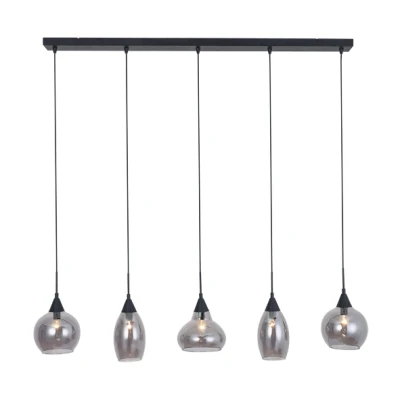 Afbeelding van Freelight Hanglamp Macchia 5 lichts L120 cm rook glas zwart