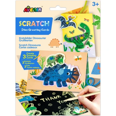 Afbeelding van AVENIR Scratch Art Wenskaarten Dinos