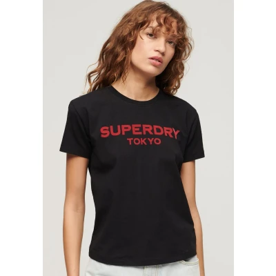 Afbeelding van Superdry LUXE Graphic Tshirt print, Dames, Maat: 40, Black red