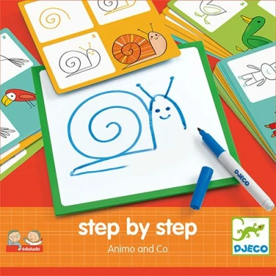 Afbeelding van Djeco tekenkaarten step by dieren animo and co