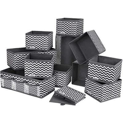 Afbeelding van Set van 12 opbergdozen, lade organizer voor sokken, ondergoed, opvouwbare stoffen opbergdozen kasten, tafels, organizersysteem (grijs)