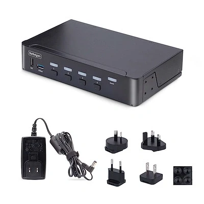 Afbeelding van StarTech.com 4 PORT DisplayPort KVM Switch, 8K 60Hz / 4K 144Hz, Single Display, DP 1.4, 2x USB 3.0 Ports, 4x 2.0 HID Drukknop &amp; Hotkey Schakelaar, TAA Compliant (D86A2 KVM)