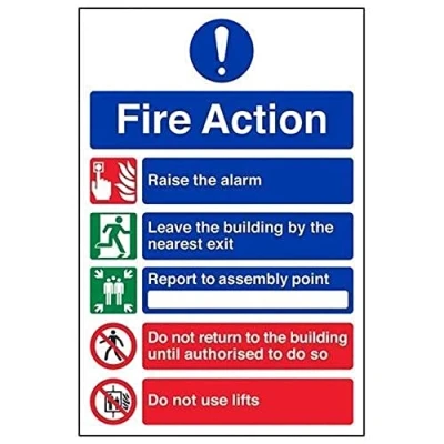 Afbeelding van VSafety 5 Message Fire Action Kennisbord 210mm x 297mm (A4) 1mm Rigid Plastic