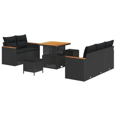 Afbeelding van vidaXL 8 delige tuinsofa set met kussens zwart poly rattan acacia