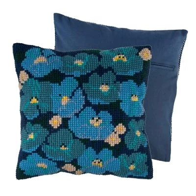 Afbeelding van Trimits Kruissteek kussen kit, terug inbegrepen, voorbedrukt canvas, garen en naald inbegrepen 40 x cm, moderne bloemen