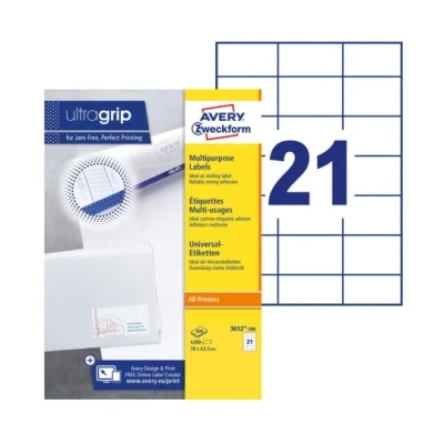 Afbeelding van Etiket Avery Zweckform 3652 200 70x42.3mm wit 4200stuks