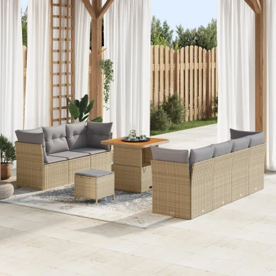 Afbeelding van vidaXL 10 delige Tuin Sofa Set met Kussens Beige Poly Rattan Acacia