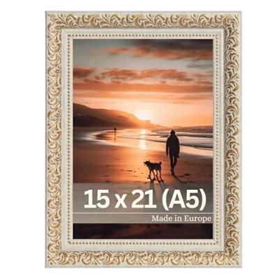 Afbeelding van Victor Vintage Fotolijst “Rubens in 15x21 cm (A5) Goud Beige Staaf: 30x20mm Echt Glas Barok Antiek A5