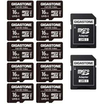 Afbeelding van Gigastone 16GB 10 pack micro sd geheugenkaart, SDHC UHS I U1 klasse 10, 85/15 MB/s lees en schrijfsnelheid, Full HD, geschikt voor Nintendo Switch, GoPro action cam, Compactcamera’s, DJI drone, card