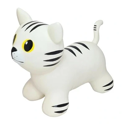 Afbeelding van GERARDO&#039;S Toys My First Jumpy voor kinderen vanaf 1 jaar, Bouncy Hopper Ride on Animal White Cat met pomp, opblaasbaar springkasteel kleine kinderen, binnen en buiten