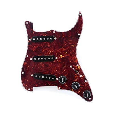 Afbeelding van Musiclily 11 Schroefgaten SSS Strat Pickguard Loaded Slagplaat met Single Coil Elementenset voor Stratocaster stijl Elektrische Gitaar,4 laags Tortoise Shell