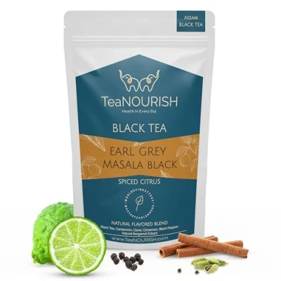 Afbeelding van TeaNOURISH Earl Grey Masala Black Tea Spiced Citrus Assam Loose Leaves Blended with Indian Aromatic Spices &amp; NATURAL Bergamot Extract 100% 100g