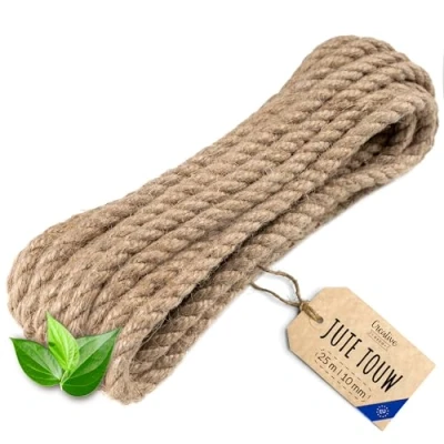 Afbeelding van Creatief Deco Jute Touw 25m Lengte 10mm Dikte Sterk en Duurzaam Gedraaid Natuurvezeltouw Bruin Decoratief Voor Toepassingen: Balustrades, tuin thuisprojecten