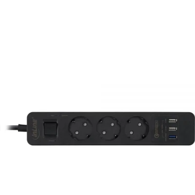 Afbeelding van InLine stekkerdoos met 3 contacten en 3x USB Quick Charge 3.0 / zwart 1,5 meter