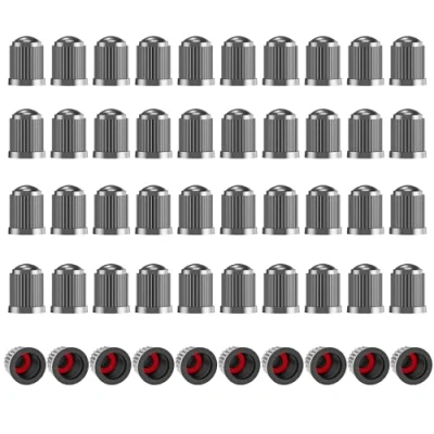Afbeelding van 50 stuks ventieldoppen voor de auto, fiets met afdichting, autobanden, ventieldoppen, stabiele bandenspanning SUV, motorfiets (grijs)