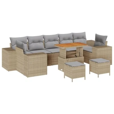 Afbeelding van vidaXL 10 delige tuin sofa set met kussens Beige Poly Rattan Acacia