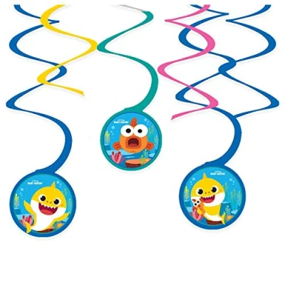 Afbeelding van Hangdecoratie swirl Baby Shark 6 stuks