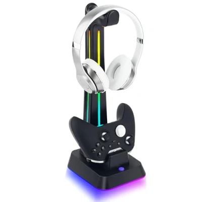 Afbeelding van Wigearss Oplaadstation, oplader voor Xbox Series X/S, Elite 1/2, One, One X/S controller DualSense met hoofdtelefoonhouder, RGB verlichting