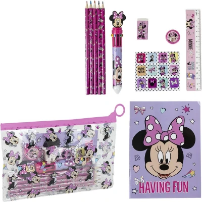 Afbeelding van Disney Minnie Mouse Etui met Inhoud Kleuren Pen Liniaal Puntenslijper