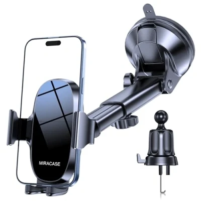 Afbeelding van Miracase auto telefoonhouder voor dashboard &amp; voorruit luchtventilatie, 3 in 1 mobiele telefoon houder wieg 360 draaibare standaard iPhone 15 Pro Plus Max 14 13 12 11Samsung