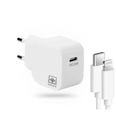 Afbeelding van PULSE® USB C Lader 30W Lightning met GaN technologie Ultra snel opladen 60% in 30 minuten naar kabel 1m Compact, ideaal voor reizen Universele compatibiliteit iPhone, Mac
