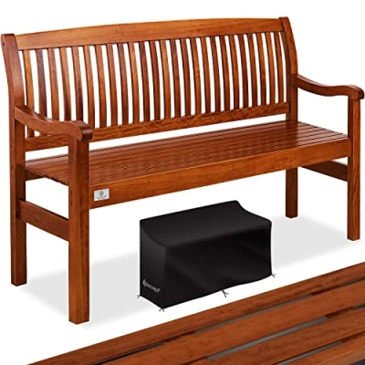Afbeelding van KESSER® tuinbank houten bank weerbestendig voor 3 tot 4 personen massief parkbank bankzitting 320 kg draagvermogen 150 cm balkonbank balkon terras &amp; tuin incl. hoes donkerbruin