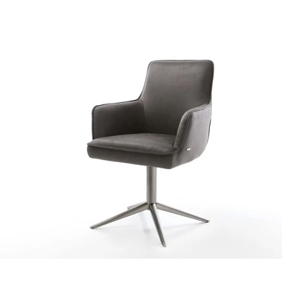 Afbeelding van DELIFE Draaistoel Heira Flex met armleuning microvelours antraciet vintage kruispoot grafiet 360 draaibaar rocker functie pocketveer kern