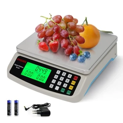 Afbeelding van KNSWE Digitale keukenweegschaal van roestvrij staal, 40 kg, grote professionele weegschaal voor levensmiddelen pizza&#039;s, bakkerijen en kantines, voedselmeter met lcd display