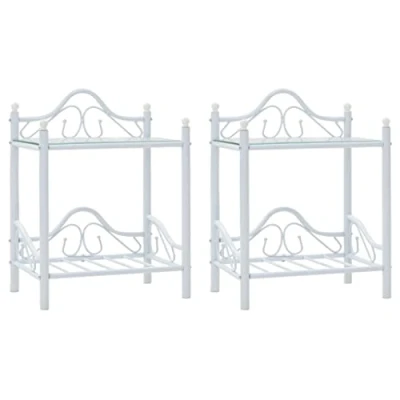 Afbeelding van Nachtkastjes 45x30,5x60 cm staal en gehard glas wit 2 st