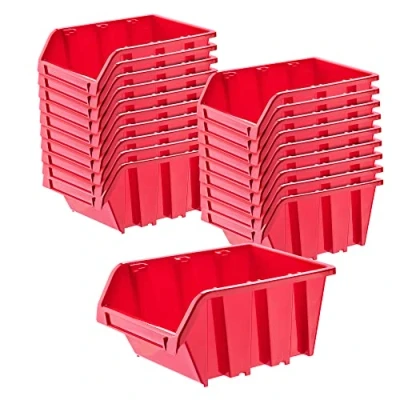 Afbeelding van KADAX Workshop stapelkist, stapelbox van PP kunststof, opbergbox in verschillende maten, opbergdozen voor gereedschapswand, opbergdoos, sorteerdoos (rood, 20 stuks, 195 x 120 mm)