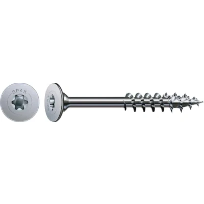 Afbeelding van SPAX 681030400303 platte achterwandkop voor corpus, gedeeltelijke schroefdraad, achterwandkop, T STAR plus, 4CUT, vernikkeld corpusschroef, grijs zilver, 4 mm x 30