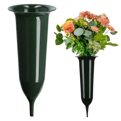Afbeelding van KADAX Grafvaas, vaas van kunststof, bloemenvaas, kunststof voor bloemen, weerbestendige begraafplaats vaas, vorstbestendige steekvaas graf, grafdecoratie (13,5 cm, met