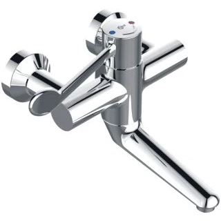 Afbeelding van Ideal standard ceraplus 2 wandkraan thermostatisch met draaibare uitloop 15cm hendel 20cm hoh afsluitbare koppelingen chroom a6699aa