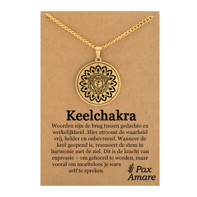 Afbeelding van Keel Chakra (Vishuddha) Ketting op Cadeau Kaartje Goudkleurig Talisman Roestvrij Staal Spiritueel Pax Amare
