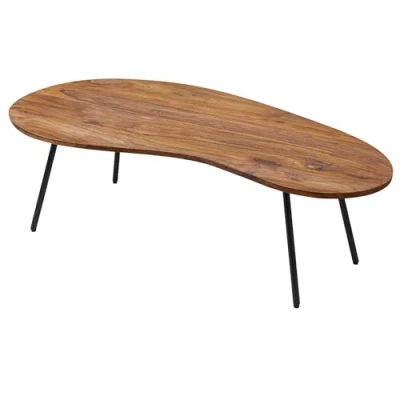 Afbeelding van FineBuy Koffietafel Massief Sheesham Hout en Metaal 122 x 36 63 cm Salontafel Bruin Zwart Tafel Woonkamer Moderne Houten Bijzettafel
