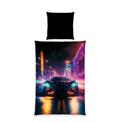 Afbeelding van Herding Neon Car beddengoed, kussensloop ca. 80 x cm, dekbedovertrek 135 200 met soepele ritssluiting, 100% polyester/microvezel