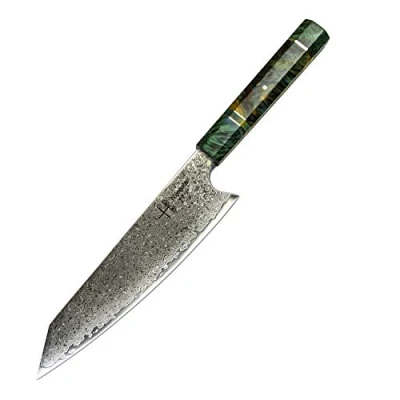 Afbeelding van Hajegato Damastmes, keukenmes, uniek handvat, koksmes, professioneel mes, Japans Vg10, hoge kwaliteit, 67 lagen, damaststaal, stalen ultra scherp mes (Kiritsuke 20 cm)