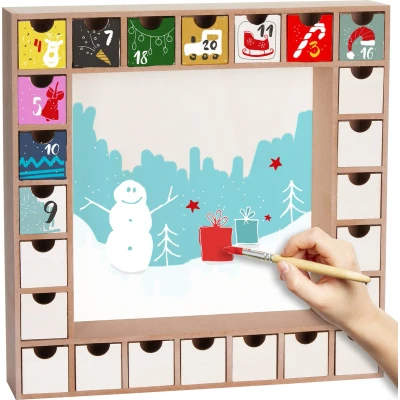 Afbeelding van BRUBAKER Herbruikbare Adventskalender te Vullen met 24 Lades DIY Kerstkalender om Schilderen, Knutselen en Zelf Ontwerpen Blanco 33 cm Hoog