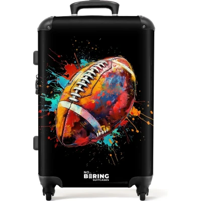 Afbeelding van NoBoringSuitcases.com® Koffer groot Rolkoffer lichtgewicht Rugbybal met kleurrijke graffiti Reiskoffer 4 wielen Grote trolley XL 20 kg bagage