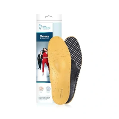 Afbeelding van Foot Morning Deluxe Geprofileerde Inlegzolen, Voetbed van Gelooid Natuurlijk leer Topkwaliteit, met Versteviging de Voetboog, Unisex Inzetstukken over Volledige Lengte (37 EU)