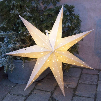 Afbeelding van LED kerstster Alice van Star Trading, 3D ster Kerstmis voor buiten kunststof in wit met timer, decoratieve warm om op te hangen, werkt batterijen, Ø: 60 cm, IP44