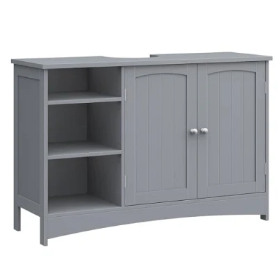 Afbeelding van VASAGLE wastafelonderkast, onderkast, badkamerkast, extra lang, 30 x 90 60 cm, 2 deuren, open vakken, in hoogte verstelbare planken, duifgrijs BBC410P36