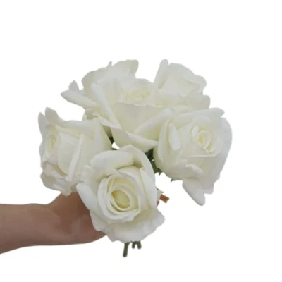 Afbeelding van CURTEK 6 stuks kunstmatige roos bloemen echte aanraking zijde 10,2 inch enkele stam rozen voor bruids boeketten DIY arrangement boeket bruiloft feest huis tuin decor (wit)