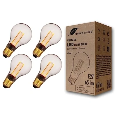 Afbeelding van greenandco 4 x dimbare ledlampen decoratieve vintage stijl E27 A60 helder 2,3 W 65 lm 1800 K zeer warm wit 320 230 V geen flikkeren