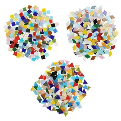 Afbeelding van Belle Vous 600Pak/480g Mozaïek Gemixte Kleuren Tegels in 3 Vormen Diamanten (2x 1,2cm), Driehoeken (1,5 x 1,5 1,5cm) &amp; Vierkanten (1 1cm) Gesorteerde voor Kunst Hobby, Huisdecoratie