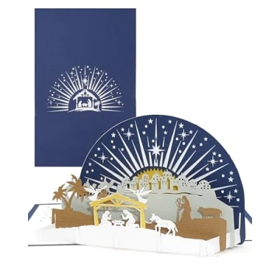 Afbeelding van Kerstkaart &quot;Kribbe met ster&quot; 3D pop up kaart voor Kerstmis, kerstkaarten envelop