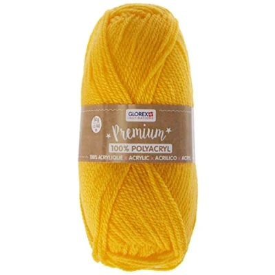 Afbeelding van Glorex 5 1001 01 Premium wol van 100% acryl, gemakkelijk te verwerken, veelzijdig inzetbaar, verwarmend, zacht, niet kriebelend, 50 g, ca. 140 m, geel
