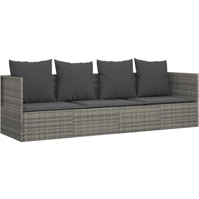 Afbeelding van Loungebed met kussens poly rattan grijs