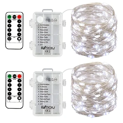 Afbeelding van BXROIU 2 x50Leds Silver Wire Micro Fairy Lights Battery Operated 8 Programs (Cool White)